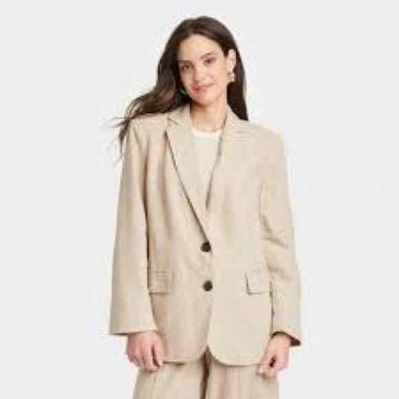 A New Day Womens Spring Linen Blend Oversized Blazer Jacket NEW - Picture 1 of 13